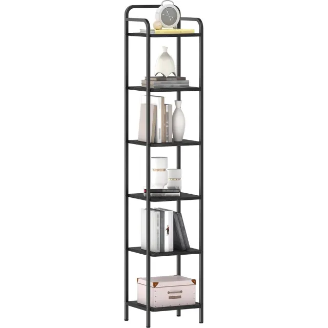 HILINSIE boekenkast, boekenplank, hoekplank, 6-laags zwart, 166cm