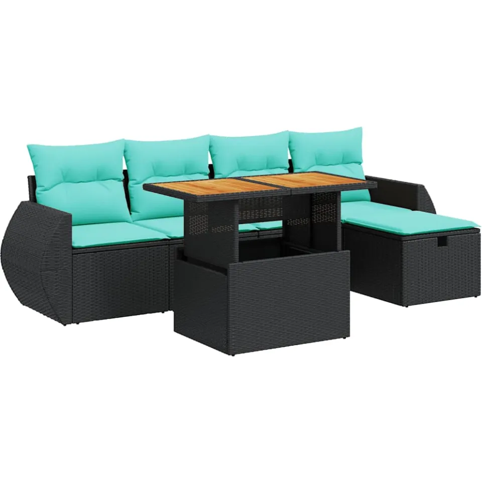 vidaXL 6-delige Loungeset met kussens poly rattan acacia bruin, foto 3