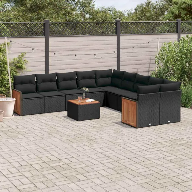 vidaXL 11-delige Loungeset met kussens poly rattan zwart, foto 2