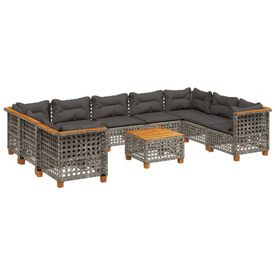 vidaXL 10-delige Loungeset met kussens poly rattan grijs, foto 3