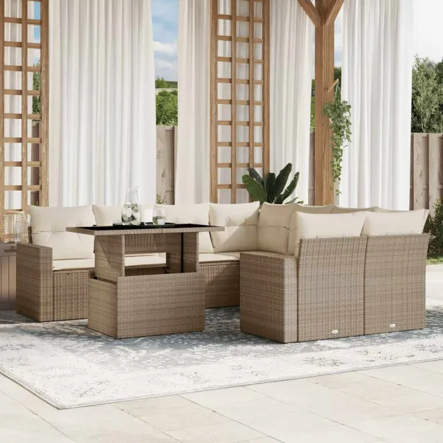 vidaXL 9-delige Loungeset met kussens poly rattan beige, foto 2