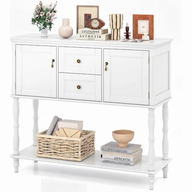 Costway Consoletafel vintage met 2 laden en 2 kasten (wit)