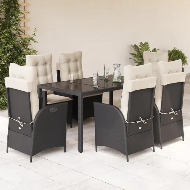 vidaXL 7-delige Tuinset met kussens poly rattan zwart, foto 2