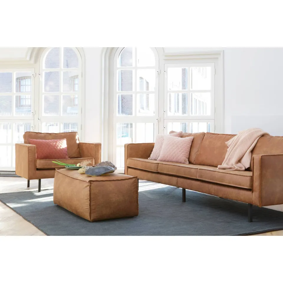 WOOOD Rodeo 3-zitsbank recycle leer cognac, foto 3