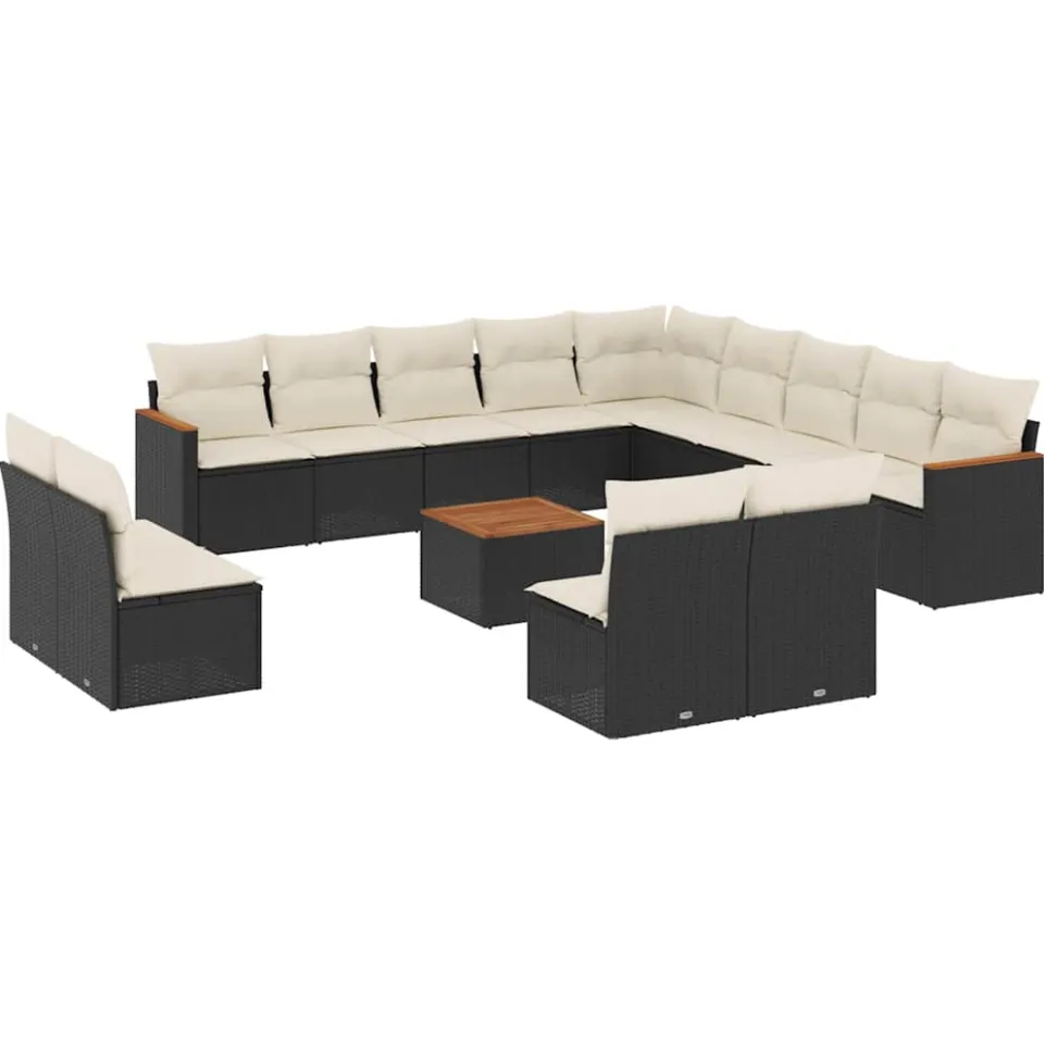 vidaXL 14-delige Loungeset met kussens poly rattan zwart