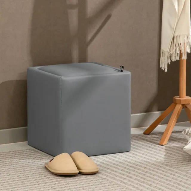 DESMIU Opbergpoef 40 x 40 x 40 cm - Met Opbergruimte en Omkeerbaar Deksel - Voor Woonkamer, Slaapkamer en Kantoor - Kunstleer - Grijs