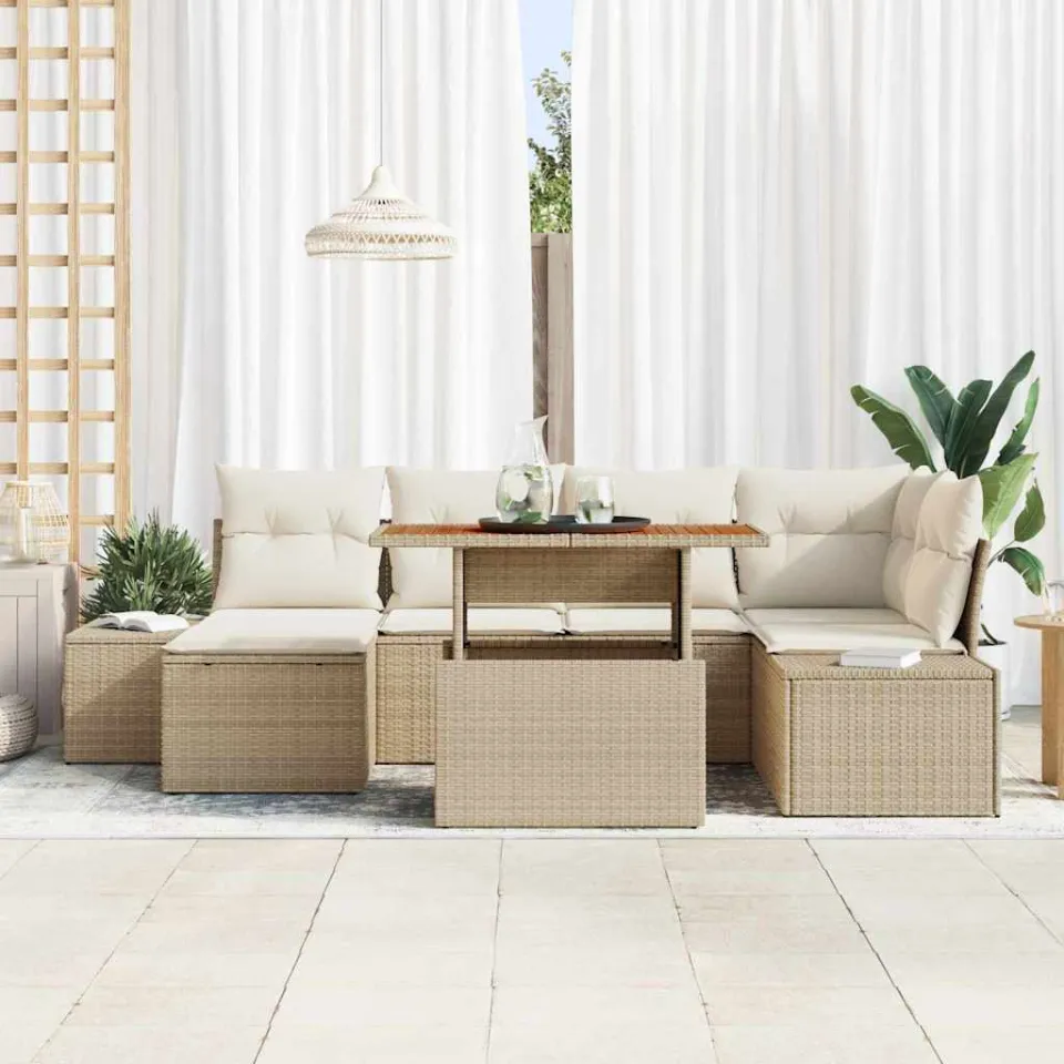 vidaXL Tuinbankenset 7 st Beige en Crème, foto 3