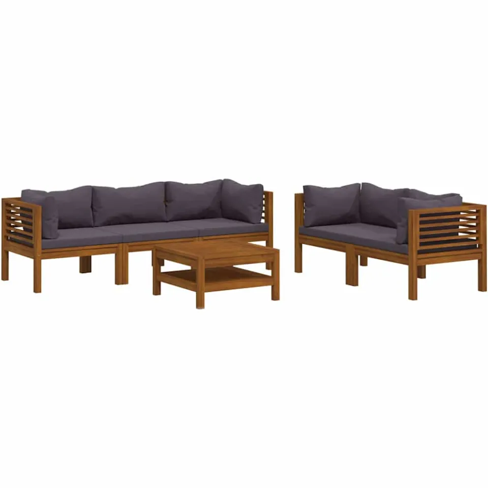 vidaXL 6-delige Loungeset met kussens massief acaciahout grijs
