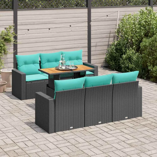 vidaXL 7-delige Loungeset met kussens poly rattan zwart, foto 2