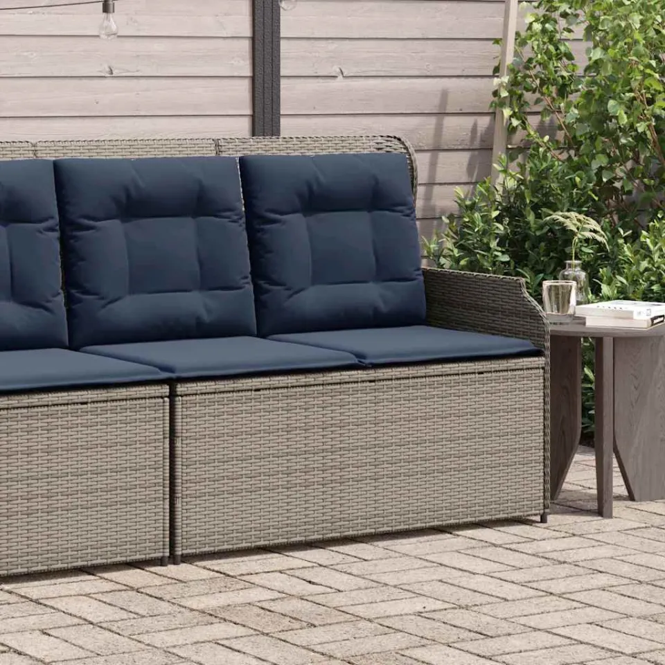 vidaXL Tuinbank 2-zits Grijs en Marineblauw poly rattan, foto 2