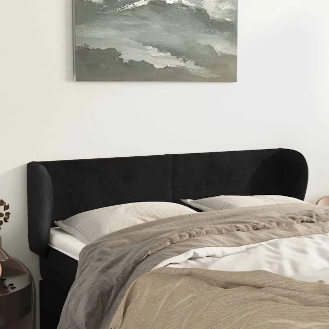 vidaXL Hoofdbord met randen 147x23x78/88 cm fluweel zwart