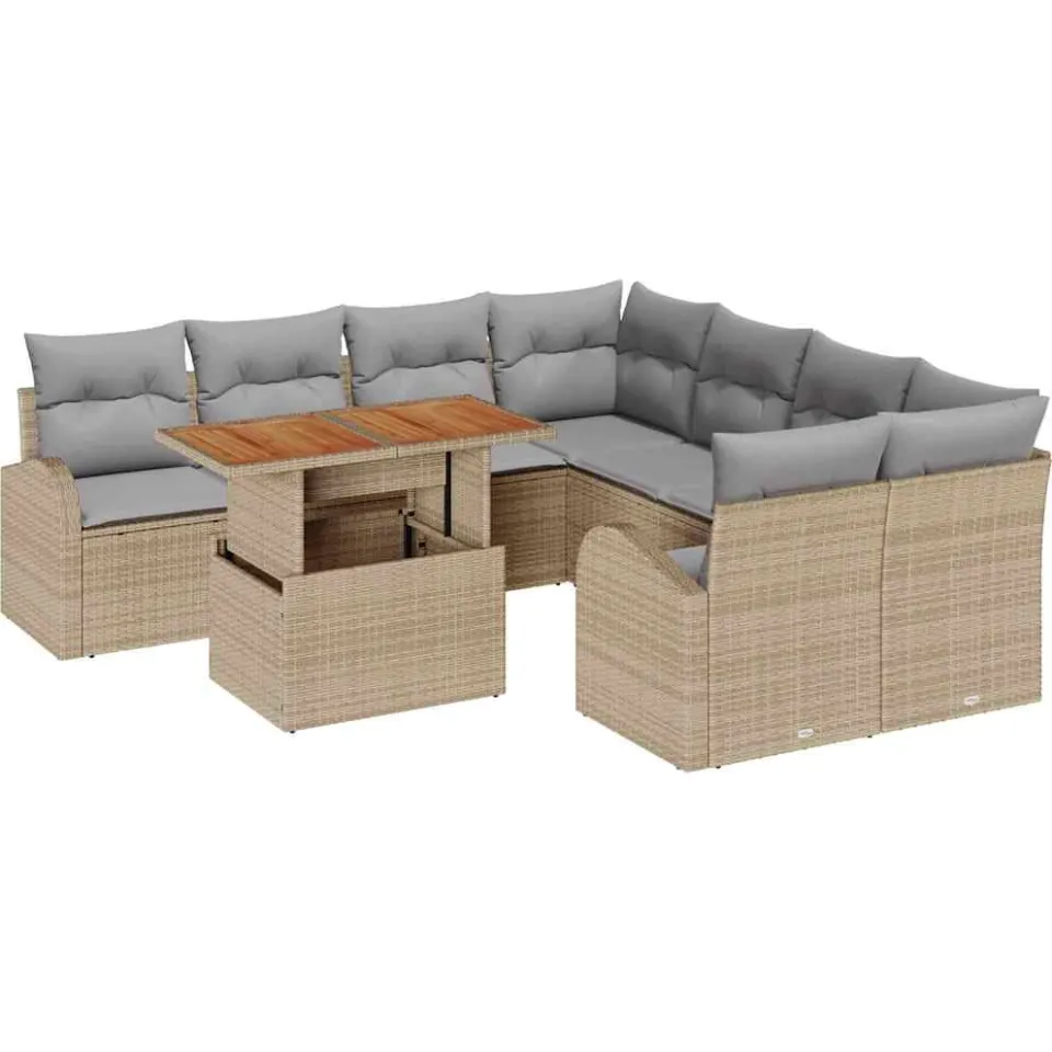 vidaXL Tuin Sofa Set 9 st Beige Poly riet