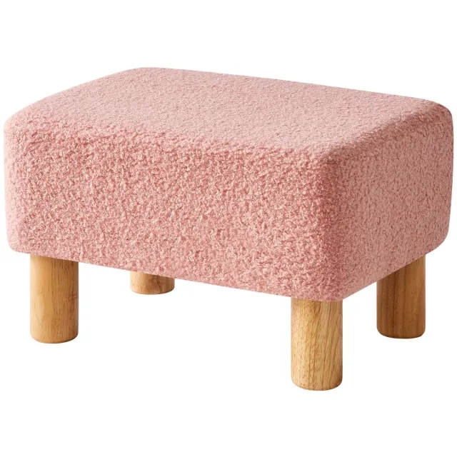 Ibenzoa Ruime Rechthoekige Voetenbank van Zachte Teddy Fluweel met Houten Poten - Perfect voor Woonkamer en Slaapkamer roze