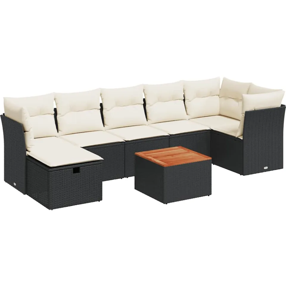 vidaXL 8-delige Loungeset met kussens poly rattan zwart, foto 3