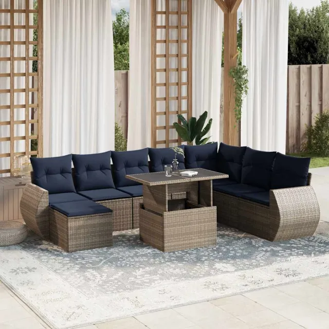 vidaXL 9-delige tuinbankset met kussens, grijs polyrotan, foto 2