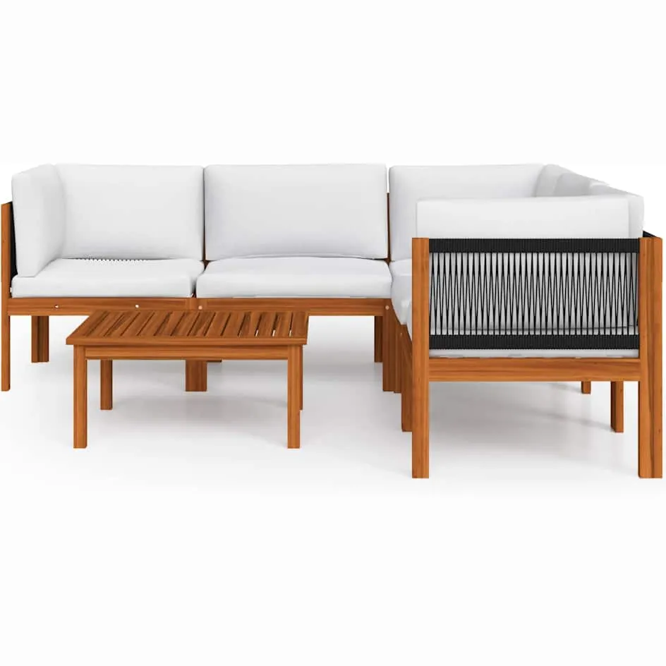 vidaXL 6-delige tuinloungeset met kussens crèmekleurig acaciahout en touw