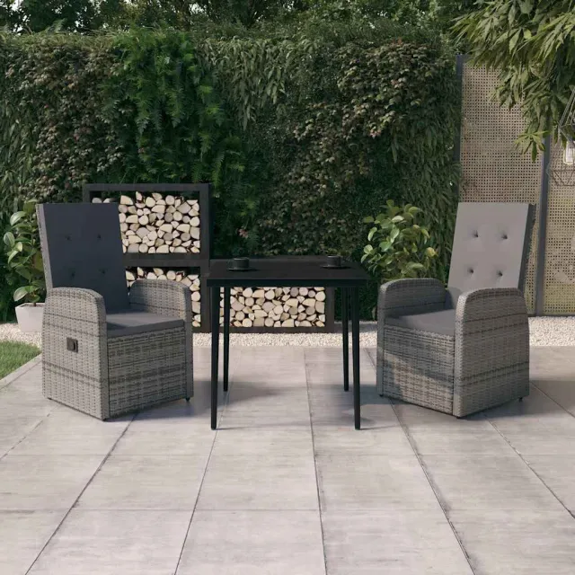 vidaXL 3-delige Tuinset met kussens grijs, foto 2