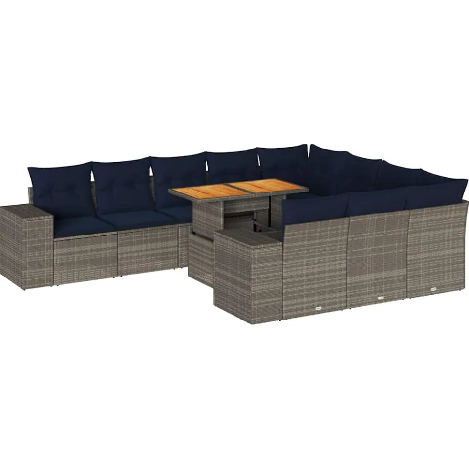 vidaXL 11-delige Loungeset met kussens poly rattan grijs, foto 3
