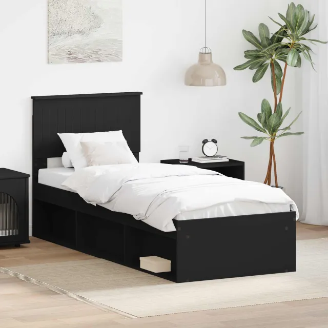vidaXL Bedframe met hoofdeinde Zwart 75 x 190 cm Massief grenenhout