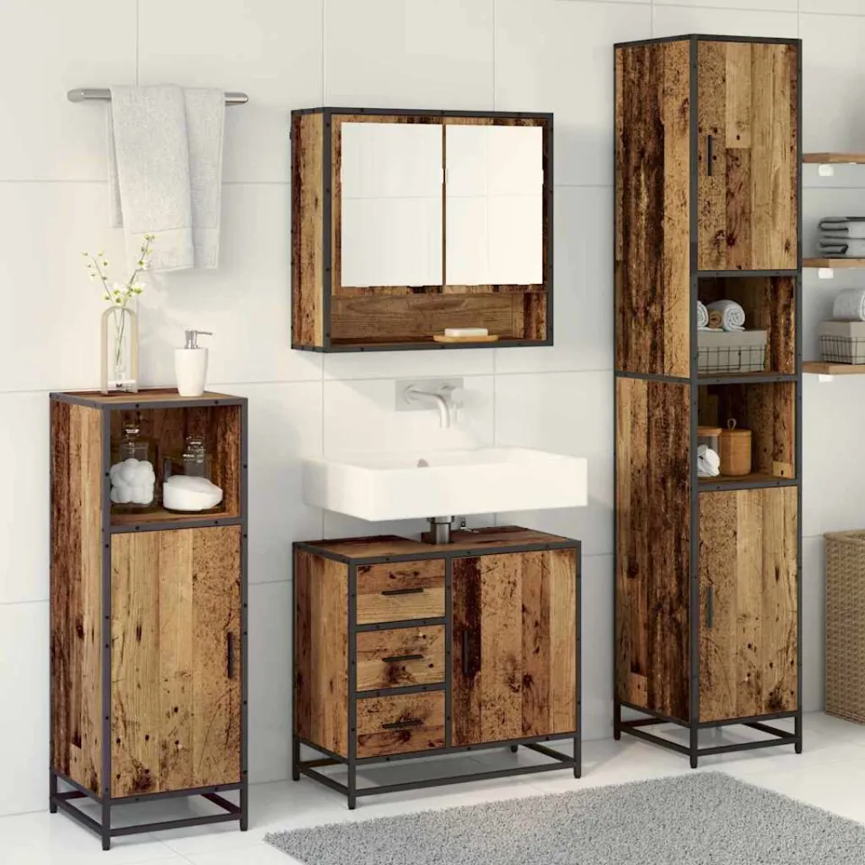 vidaXL Badkamermeubelset 3 st Oud Hout 35 x 37,5 x 188,5 cm bruin, foto 3