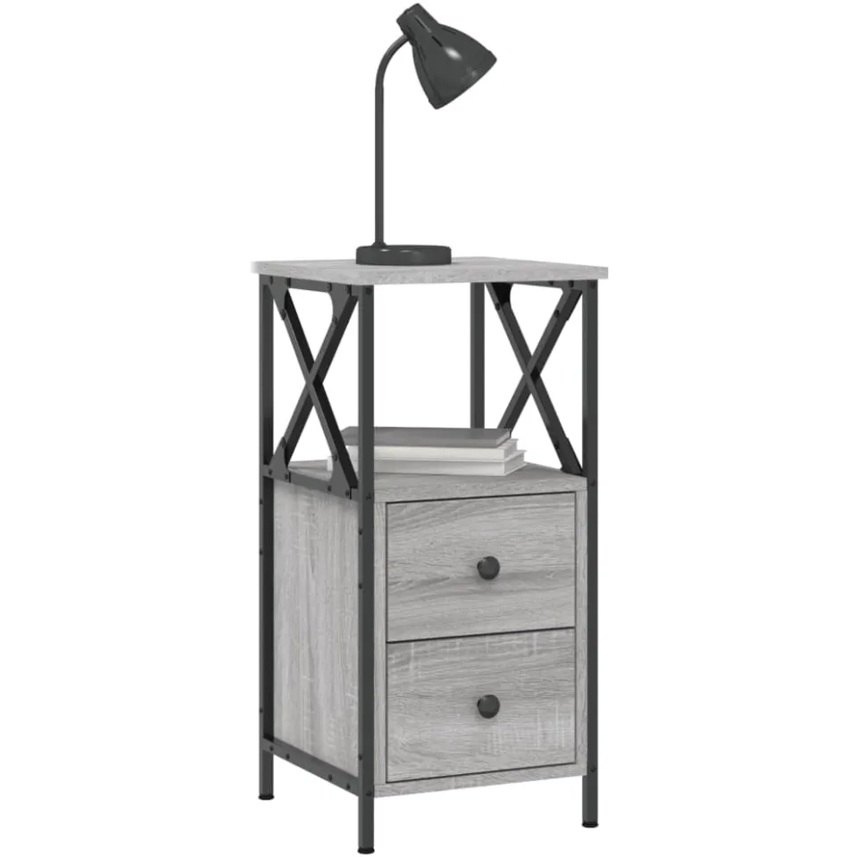 vidaXL Nachtkastjes 2 st 34x35,5x70 cm bewerkt hout grijs sonoma eiken