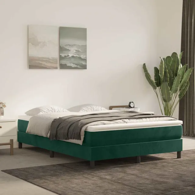 vidaXL Boxspring met matras fluweel donkergroen 140x190 cm groen