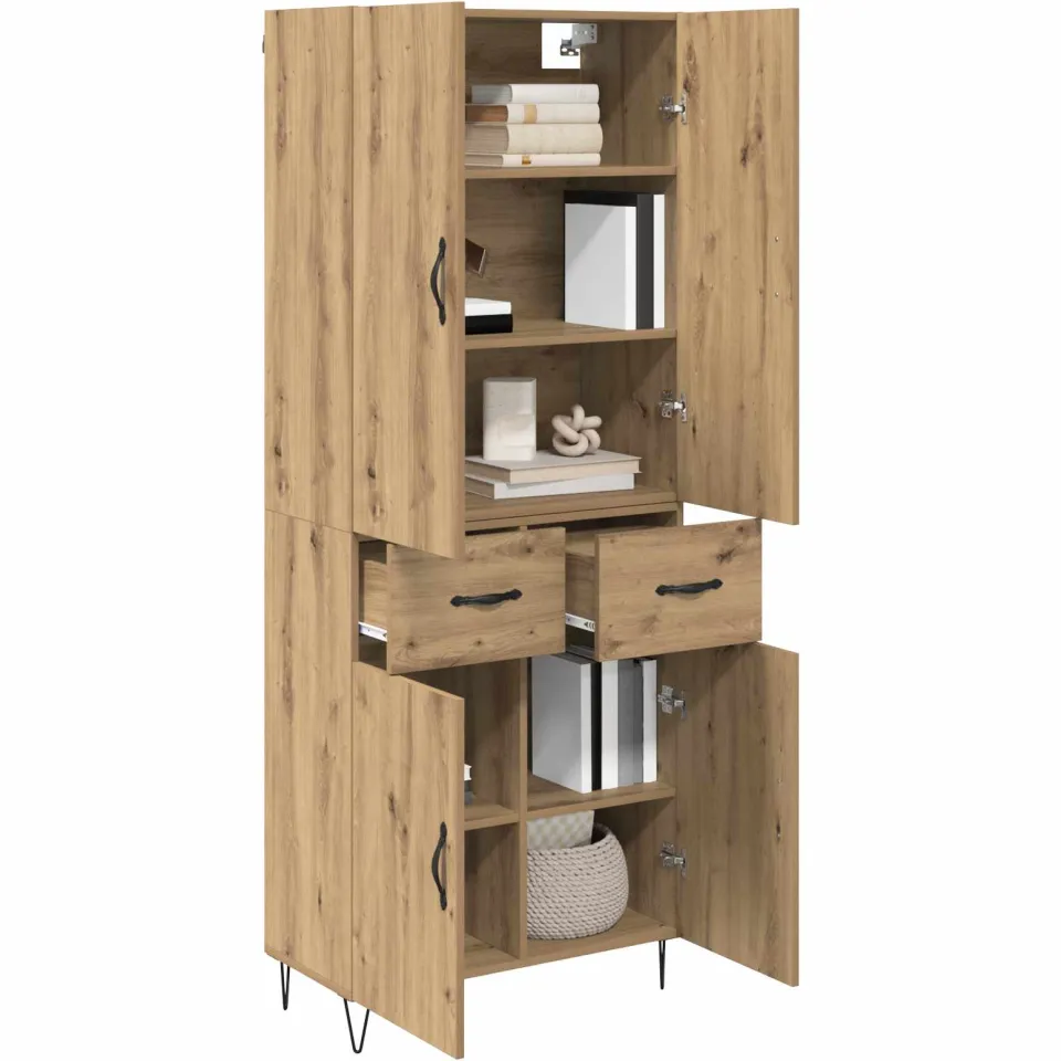 vidaXL Hoge kast 2 st Artisan Eiken 69,5 x 34 x 180 cm Bewerkt hout Bruin