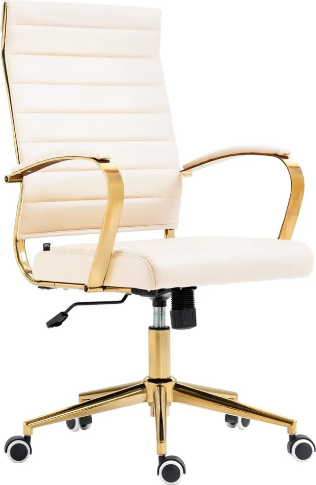 CLP Havana Bureaustoel - Voor volwassenen - Ergonomisch - Goudkleurig metalen frame - Kunstleer - creme