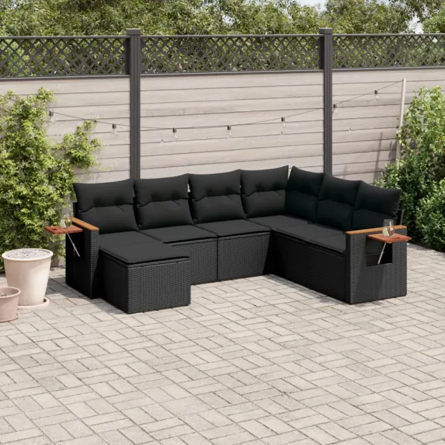 vidaXL 7-delige Loungeset met kussens poly rattan zwart, foto 2