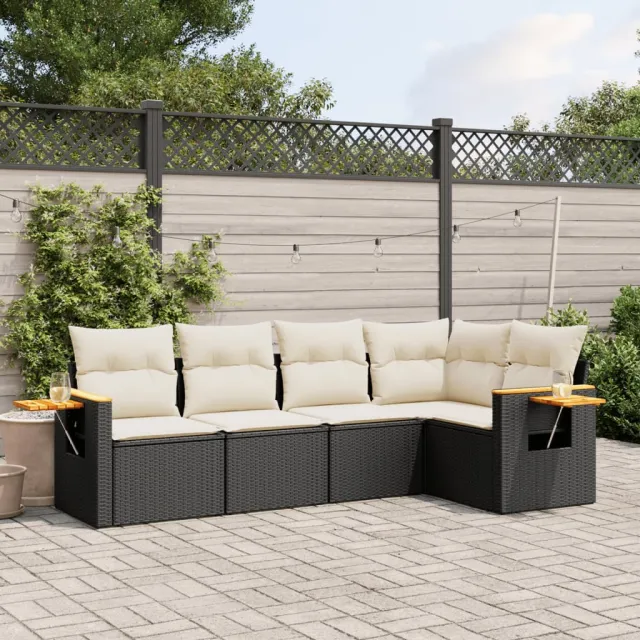 vidaXL 5-delige Loungeset met kussens poly rattan zwart, foto 2