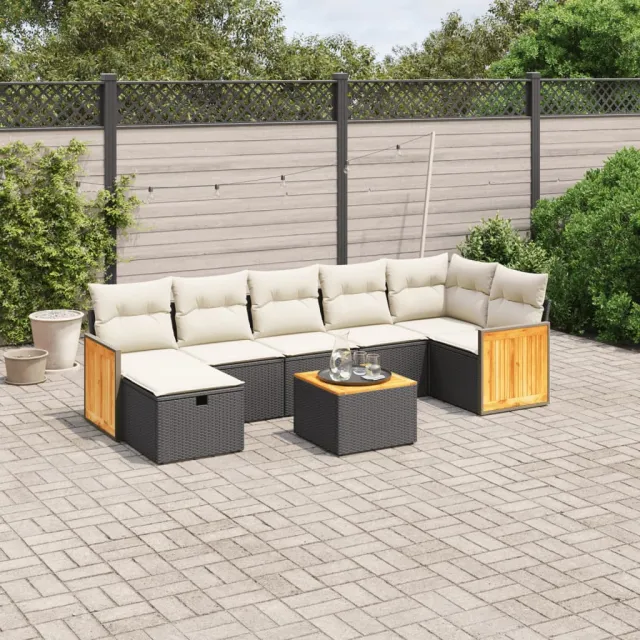 vidaXL 8-delige Loungeset met kussens poly rattan zwart, foto 2