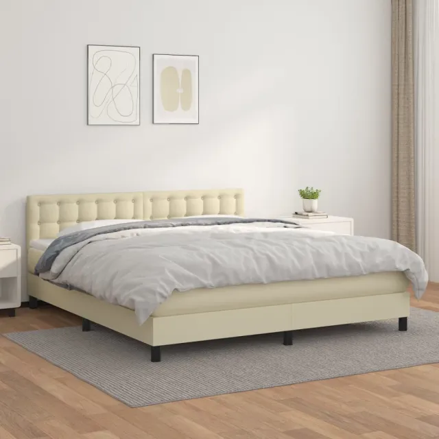 vidaXL Boxspring met matras kunstleer crèmekleurig 160x200 cm