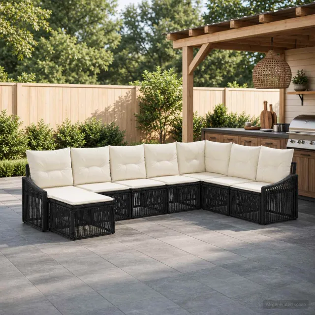 vidaXL Tuinbankenset 8 st 8-zits Zwart poly rattan, foto 2