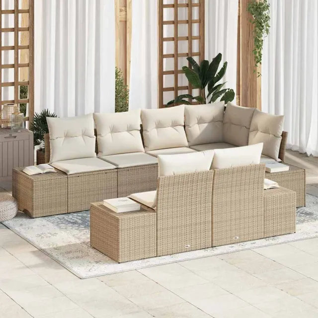 vidaXL Tuin Sofa Set 7 st Beige en Crème poly rattan, foto 2