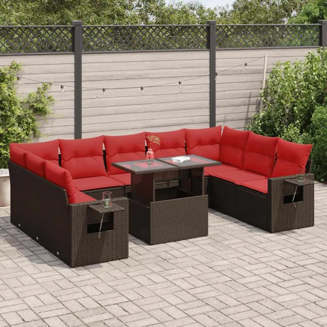 vidaXL 10-delige Loungeset met kussens poly rattan acacia bruin, foto 2