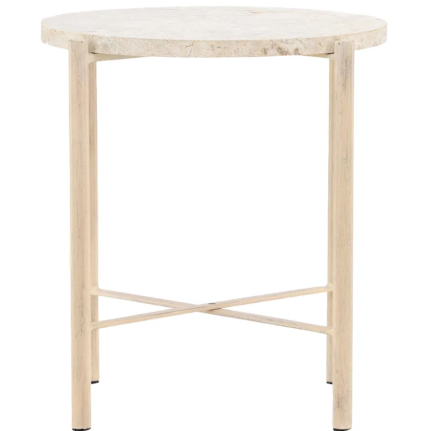 Nest living Thora ronde bijzettafel beige - met stenen blad - Ø 40 cm, foto 3