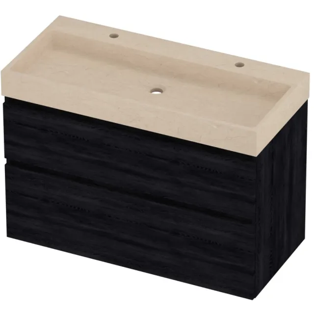 Proline Evoli Badmeubelset Hardsteen Loft 2 Kraangaten 100x46x70 cm Sand Stone Black Oak Eiken