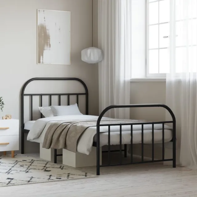 vidaXL Bedframe met hoofd- en voeteneinde metaal zwart 107x203 cm