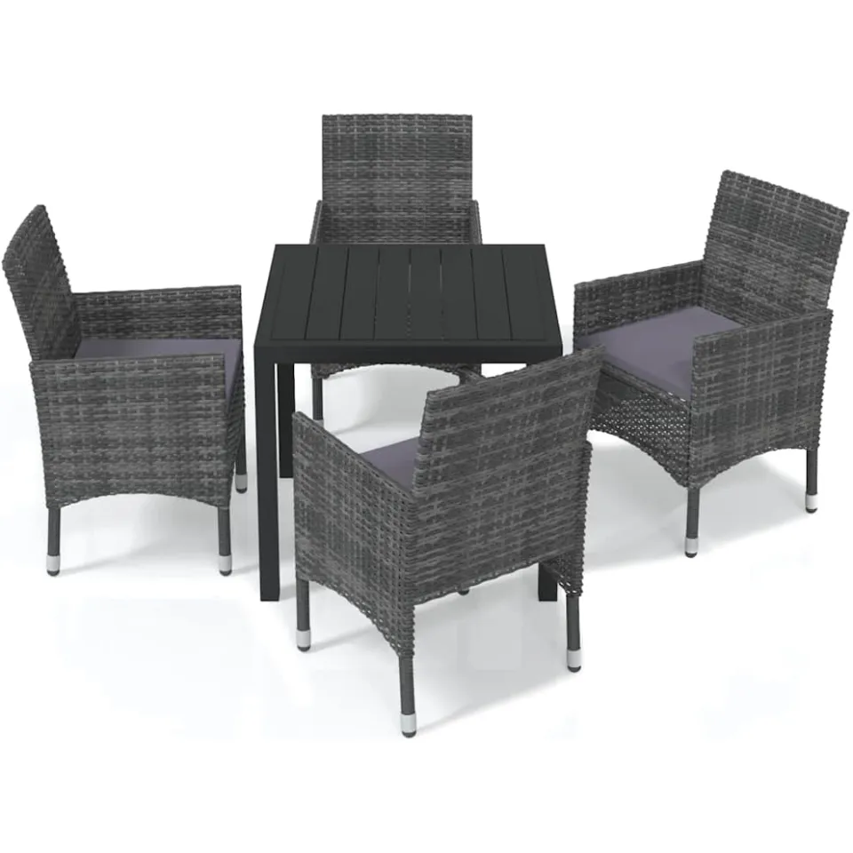 vidaXL 5-delige Tuinset met kussens poly rattan grijs, foto 3