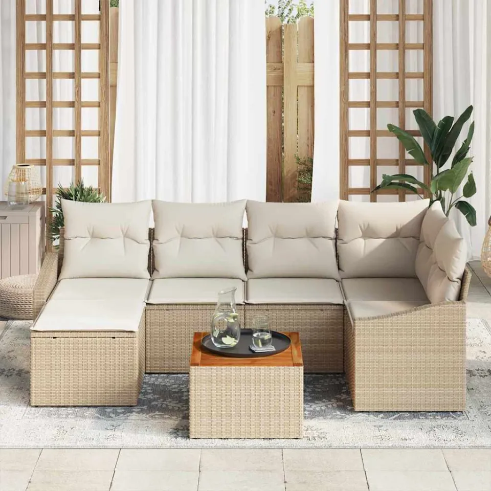 vidaXL Tuinbankenset 7 st Beige poly rattan, foto 2