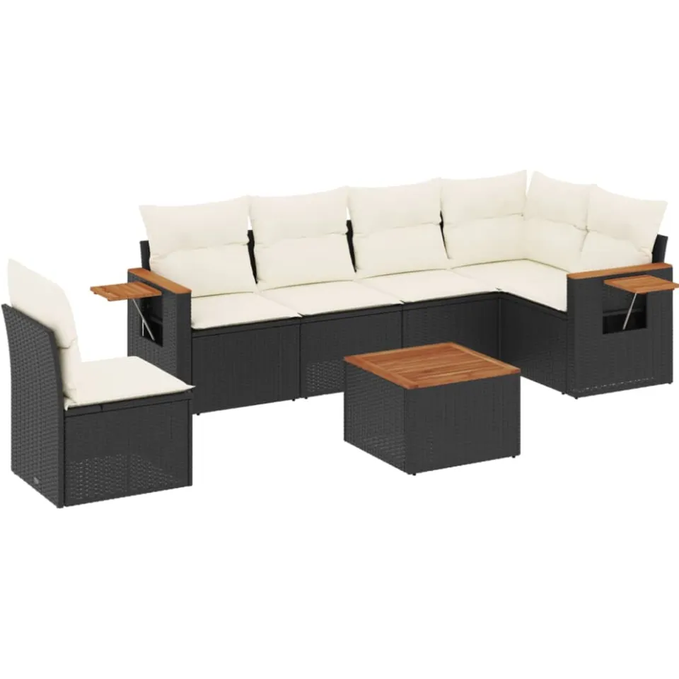 vidaXL 7-delige Loungeset met kussens poly rattan zwart
