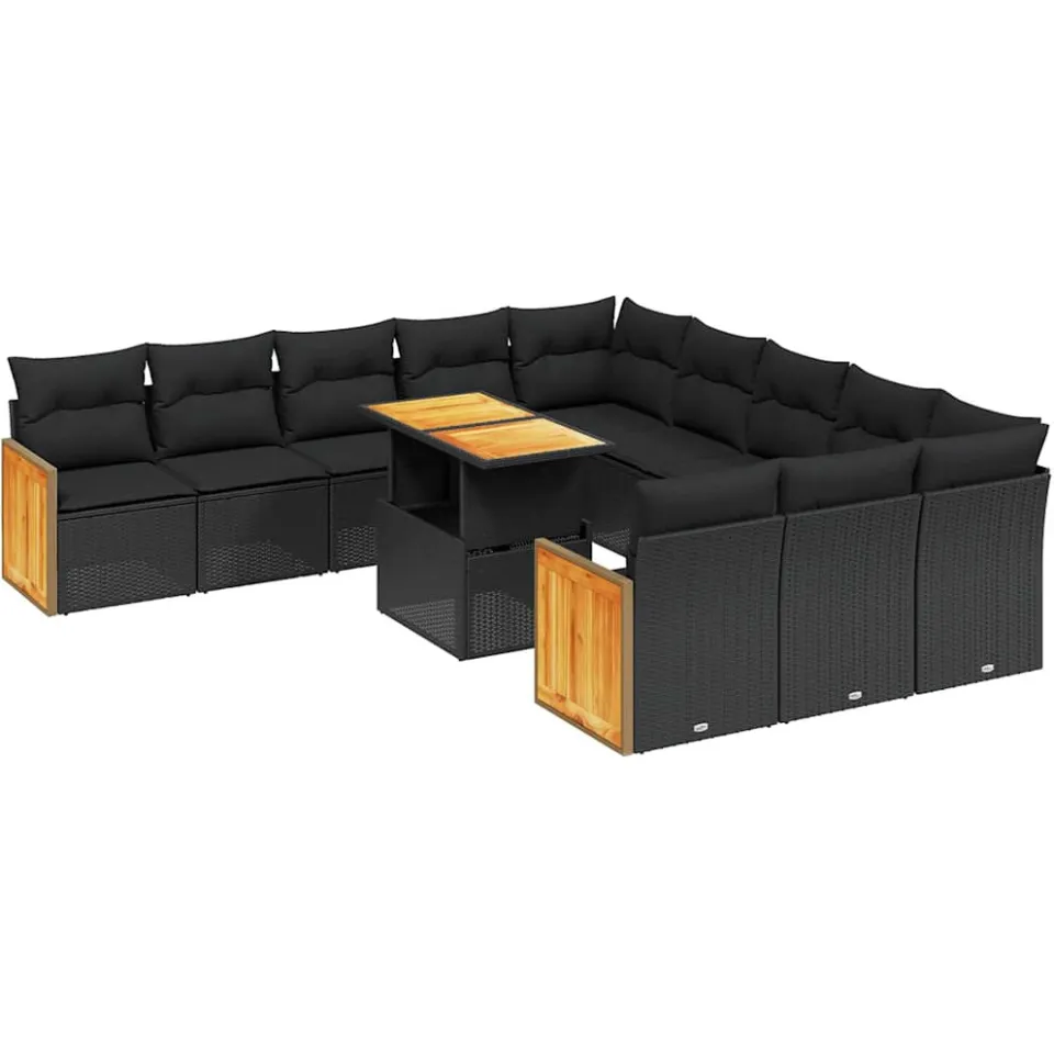 vidaXL 11-delige Loungeset met kussens poly rattan zwart, foto 3