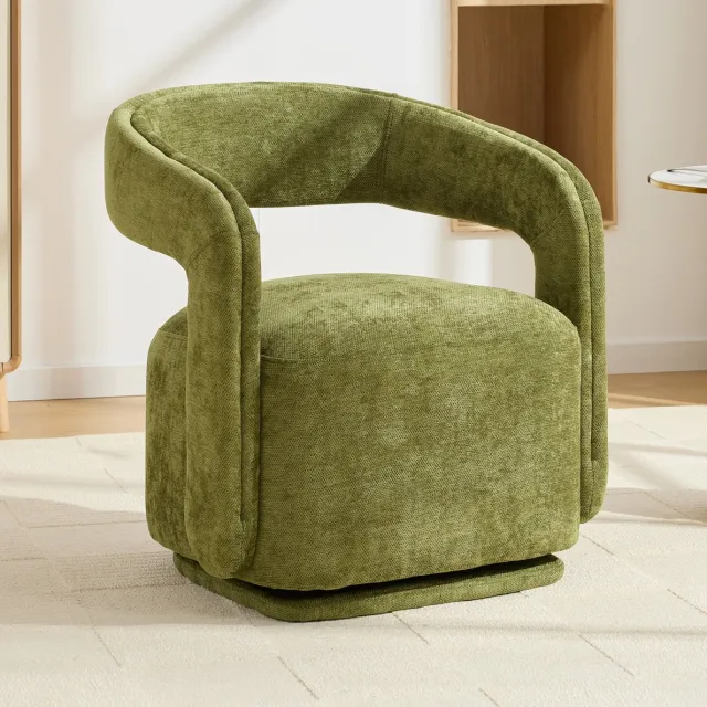 MODENUIT Fauteuil 70 x 65,5 x 74 cm - 360 Graden Draaibaar - Woonkamer en Leeshoek - Chenille Groen
