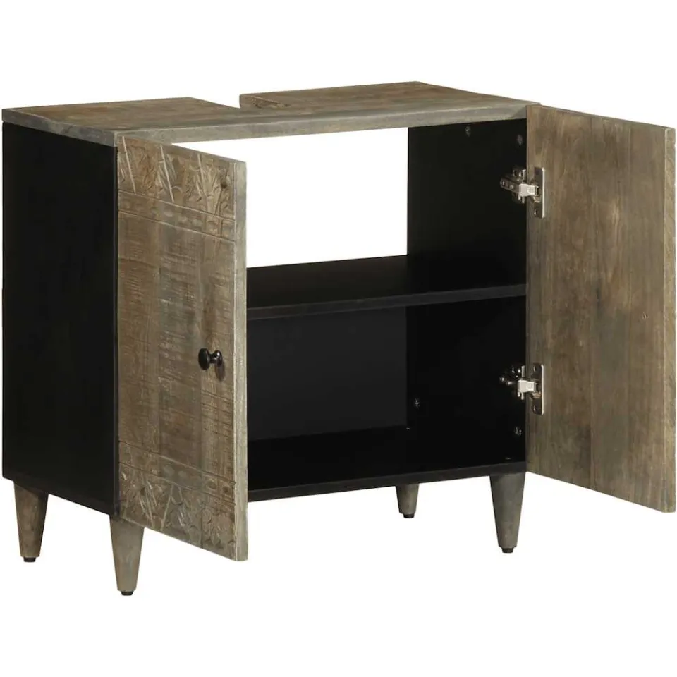 vidaXL Wastafelkast 62x33x58 cm massief mangohout zwart, foto 2