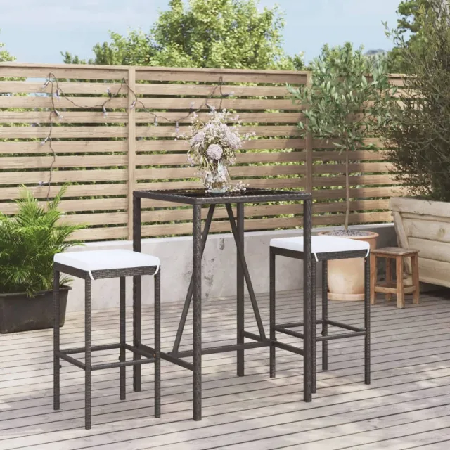 vidaXL 3-delige Tuinbarset met kussens poly rattan zwart, foto 2