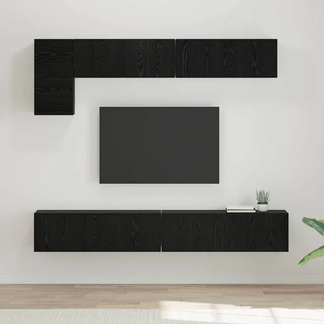 vidaXL Tv-meubelset 5 st Zwart Eiken Bewerkt hout