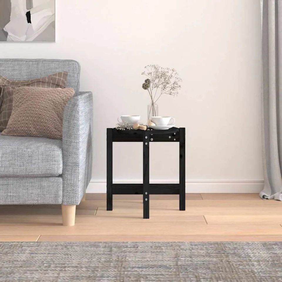 vidaXL Salontafel Ø 42,5x45 cm massief grenenhout zwart, foto 3