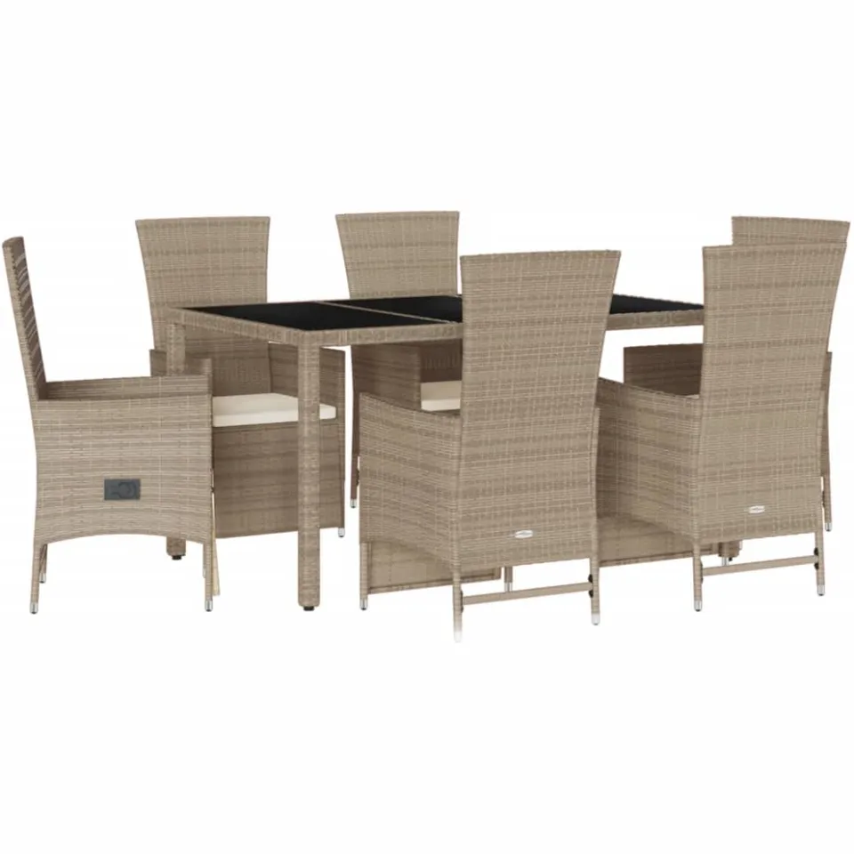 vidaXL 7-delige Tuinset met kussens poly rattan beige