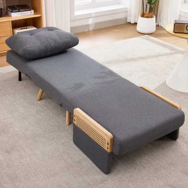 MODENUIT Fauteuil 67,5 x 73 x 86,5 cm - 5-voudig verstelbare rugleuning - Voor Woonkamer - Linnen - Grijs