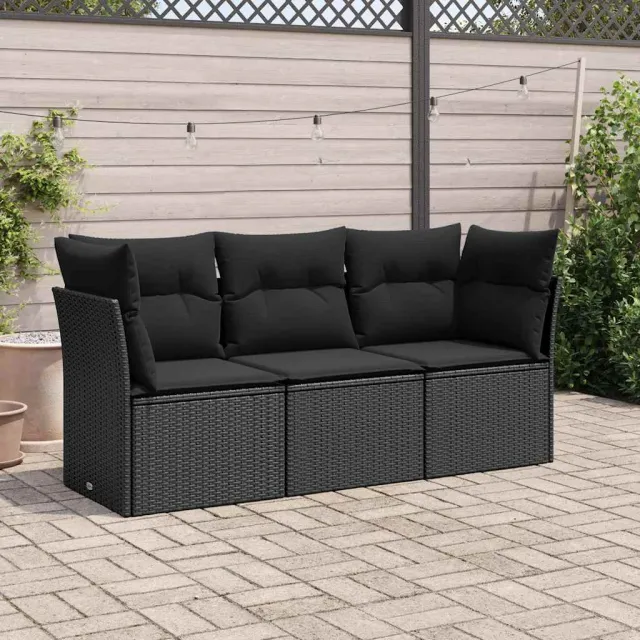vidaXL 3-delige Loungeset met kussens poly rattan zwart, foto 2